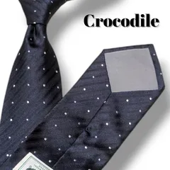 Crocodile クロコダイル ネクタイ ドット柄 ロゴ刺繍 ストライプ ネイビー シルク 日本製 光沢 ビジネスのサムネイル