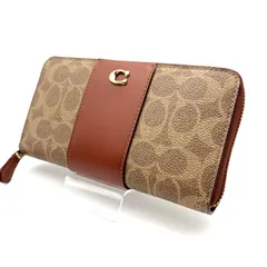 【 未使用品 】COACH　コーチ　アコーディオンジップウォレット　カラーブロック　シグネチャーキャンバス　長財布　ブラウン