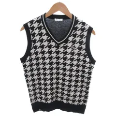 フィラ FILA 美品 ニットベスト ウール L 白 ホワイト 黒 ブラック ハウンドトゥース柄 Vネック ノースリーブ STG4GM860 /HW ■GY66のサムネイル