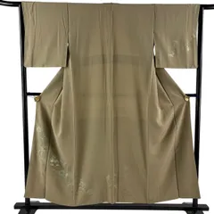 付下げ 身丈153.5cm 裄丈64cm M 袷 花唐草 向かい鳥 ラメ 金彩 灰茶 正絹 名品 【中古】