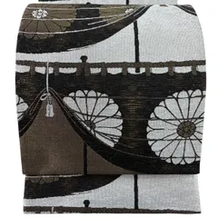 【美品】 袋帯 名品 菊 箔 黒 六通 正絹 【中古】