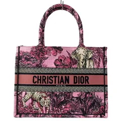 ディオール/クリスチャンディオール トートバッグ ブックトートミディアムバッグ/旧スモール ピンク×黒×マルチ 花柄/アニマル柄