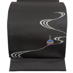 【美品】 袋帯 秀品 独楽 流水 金彩 黒 お太鼓柄 正絹 【中古】