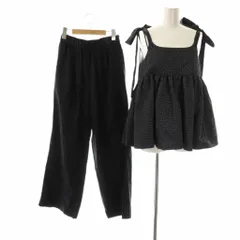 ミラオーウェン Mila Owen 25SS ペプラムブラウス×ワイドパンツ セットアップ ノースリーブ 1 ブラック ホワイト /ES ■OS