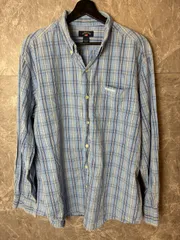 【実寸XL】90s USポロアッスン チェックシャツ L 青 白 ゆるだぼ US古着 長袖シャツ アメカジ 00s ビンテージ ビッグシルエット レギュラー 古着 us古着 アメカジ