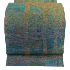 【美品】 袋帯 逸品 佐波理 落款 東福寺通天橋 箔 ラメ糸 青緑 六通 正絹 【中古】のサムネイル