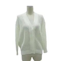 マックスマーラステュディオ Max Mara Studio ニットカーディガン M 白 ホワイト Vネック 透かし編み ミドル丈 /YS35 ■ECD001のサムネイル