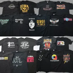 古着卸 まとめ売り 黒ボディ プリント Tシャツ 20枚セット ( メンズ XL ) カレッジ風 IOWA 企業系  中古 古着 NE3804