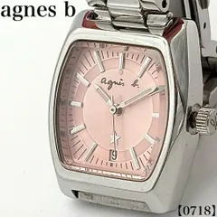 稼働品 Working item アニエスベー agnes b. 腕時計 レディース Ladies クォーツ Quartz トノー型樽型ケース ピンク文字盤 バーインデックス 6時位置星マーク デイト日付表示機能付きアナログウォッチ　0718のサムネイル