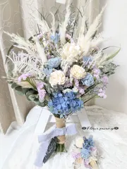 ✿春の優しい淡色ブーケ✿ブルーホワイト✴ドライフラワーブーケ✴ブートニア付き✴ドライフラワー✴前撮り✴ウェディングフォト✴ブライダルブーケ