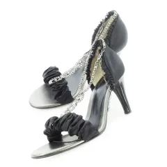 グレースコンチネンタル GRACE CONTINENTAL ジュエルサンダル フォーマルサンダル ラインストーンストラップ フリル ギャザー サテン 39 26.0cm 黒 ブラック /CK6 ■GY99