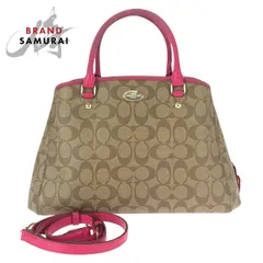 COACH コーチ シグネチャー スモール マーゴット キャリーオール 2way ベージュ ピンク ゴールド金具 PVC F34608 ショルダーバッグ 600815【中古】