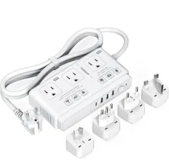 変圧器 海外旅行用 韓国 220vから100v TESSAN 海外変圧器 SEタイプ プラグ延長コード付き 海外 コンセント 変換プラグ C BF O Lタイプ付き 全世界対応 3USB-A 1USB-C 降圧トランス 電圧変換器