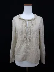 ルージュヴィフ Rouge vif ブラウス カットソー ストライプ フリル 長袖 ベージュ