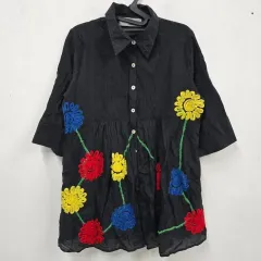 実寸確認 ノーブランド レディース 花刺繍 半袖 ブラウス