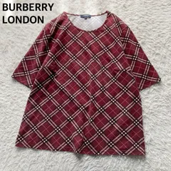 バーバリー ロンドン BURBERRY LONDON 綿 コットン Tシャツ カットソー 半袖 五分袖 トップス ラウンドネック プルオーバー ノバチェック ボルドー ワインレッド フリーサイズ 三陽商会 お出かけ 旅行 春 夏 秋 良品