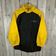 OLD NIKE 90s ナイキ ブラック × イエロー ハーフジップ プルオーバー ナイロン ジャージ トラックジャケット キッズ M (10〜12歳) サイズ