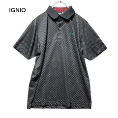 ●棚番号BC-4 IGNIO イグニオ 半袖 ポロシャツ M ブラック ドット柄 総柄 襟裏チェック スポーツ ゴルフ ウェア 吸汗速乾 メンズ トップスのサムネイル