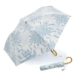 【新品】 小川(Ogawa) 2段ミニ折りたたみ 晴雨兼用日傘 手開き 50cm 河馬印本舗 菊(浅縹/あさはなだ) UVカット率＆遮光率99％以上 遮熱効果 はっ水 安全カバー付き 1