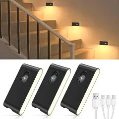 WILLED 人感センサーライト室内 暖色 足元ライト USB充電式 足元灯 フットライト 配線不要 LED 常夜灯 明暗光センサー 自動点灯・消灯 マグネット付き 階段 廊下 寝室 玄関 (3個セット) 送料無料 db3cc406