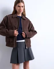 トップショップ レディース アウター ジャケット・ブルゾン キルティング スエード ジャケット Topshop faux suede quilted lined bomber jacket with snap details in chocolate Choc