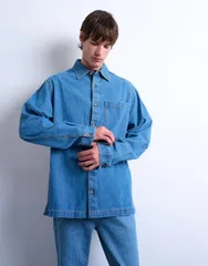トップマン メンズ トップス シャツ デニム Topman long sleeve denim washed over shirt Denim blue デニムのサムネイル