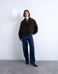 トップショップ レディース アウター ジャケット・ブルゾン スエード ジャケット Topshop faux suede shawl bomber jacket in chocolate chocolaのサムネイル