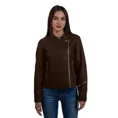 ナインウェスト レディース アウター ジャケット・ブルゾン レザー フェイクレザー Womens Nine West Faux Leather Moto Jacket Dark Brown ブラウン