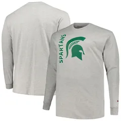 チャンピオン メンズ トップス Tシャツ トール Mens Champion Heather Gray Michigan State Spartans Big Tall Mascot Long Sleeve TShirt Msu Grey グレー