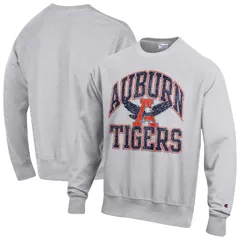 チャンピオン メンズ トップス Tシャツ クルーネック スウェット ロゴ Mens Champion Gray Auburn Tigers Distressed Arch Over Logo Reverse Weave Crew Neck Sweatshirt