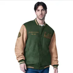 カール バンクス メンズ アウター ジャケット・ブルゾン スエード Mens GIII Sports by Carl Banks Olive Los Angeles Lakers Infielder Faux Suede FullZip Varsity Jac