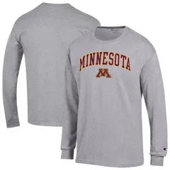 チャンピオン メンズ トップス Tシャツ ロゴ Mens Champion Heather Gray Minnesota Golden Gophers Arch Over Logo 2Hit Long Sleeve TShirt Min Grey グレー