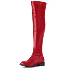 アレグラ ケー レディース シューズ ブーツ・レインブーツ ヒール ALLEGRA K Womens Thigh Boots Low Block Heel Fashion Over the Knee High Boots Red レッド
