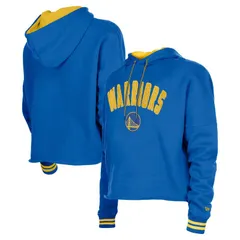 ニューエラ レディース トップス Tシャツ パーカー Womens New Era Royal Golden State Warriors Boxy Raw Edge Pullover Hoodie War Blue ブルー