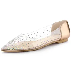 アレグラ ケー レディース シューズ サンダル ALLEGRA K Womens Pointed Toe Clearhinestone Ballet Flats Champagne Gold ゴールド