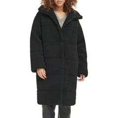 リーバイス レディース アウター ジャケット・ブルゾン キルティング コート Womens Levis Long Quilted Sherpa Coat Black ブラック