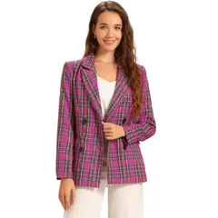 アレグラ ケー レディース アウター ジャケット・ブルゾン ブレザー ALLEGRA K Womens Notched Lapel Double Breasted Plaid Blazer Hot Pink ピンク
