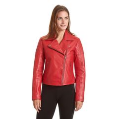 エクセルド レディース アウター ジャケット・ブルゾン アシンメトリー レザー Womens Excelled Asymmetricaleather Motorcycle Jacket Red レッド