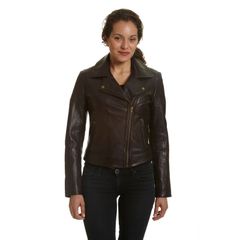 エクセルド レディース アウター ジャケット・ブルゾン アシンメトリー レザー Womens Excelled Asymmetricaleather Motorcycle Jacket Brown ブラウン