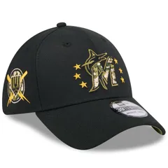 ニューエラ メンズ アクセサリー 帽子 Mens New Era Black Miami Marlins 2024 Armed Forces Day 39THIRTY Flex Hat Mrl Black ブラック