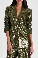 アリス アンド オリビア レディース アウター ジャケット・ブルゾン スパンコール ブレザー Alice Olivia Quincy Oversized Sequin Blazer Dark Olivのサムネイル