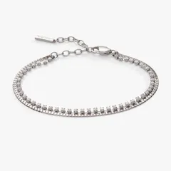 アレックスアンドアニ レディース アクセサリー ブレスレット・バングル・アンクレット Alex and Ani 2 Row Crystal Tennis Chain Bracelet Silver シルバー