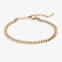 アレックスアンドアニ レディース アクセサリー ブレスレット・バングル・アンクレット Alex and Ani 2 Row Crystal Tennis Chain Bracelet Gold ゴールド