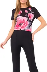 テッドベーカー レディース トップス Tシャツ レース Ted Baker Eva Grande Rose PlacementShirt Rich Black ブラックのサムネイル