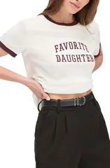 フェイバリット ドーター レディース トップス Tシャツ ロゴ Favorite Daughter Logo Ringer TShirt White Burgundy ホワイトのサムネイル