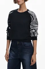 デジグアル レディース アウター パーカー・スウェット クルーネック セーター Desigual Swirl Raglan Sleeve Crewneck Sweater Black ブラックのサムネイル