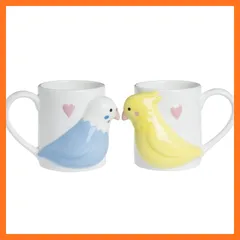 【新品】 サンアート かわいい食器 「 セキセイインコ 」 磁器 マグカップ ペア 270ml 白 鳥 グッズ 癒される プレゼント 人気 誕プレ SAN2344 0