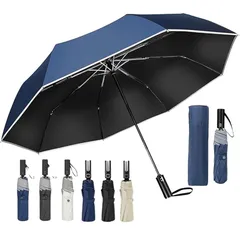 【新品】 おりたたみ傘 8本骨 晴雨兼用 折りたたみ傘 ワンタッチ自動開閉 折り畳み傘 丈夫 軽量 梅雨対策 台風対応 紫外線遮断 UVカット 完全遮光 日傘 コンパクト 折畳傘 メンズ レディース (ブラック) (ブラック) (ネイビー_反射テープ) 0