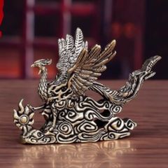 天然シトリン 鳳凰彫刻 置物 開運風水 インテリア 原石彫刻品 置物F.48 鳳凰 不死鳥 置物 オブジェ 真鍮製 風水 四霊 火の鳥 フェニックス