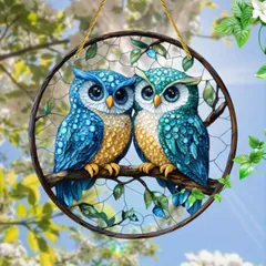 フクロウ ふくろう　ステンドグラス風 吊り下げ インテリア 開運オブジェ　C511